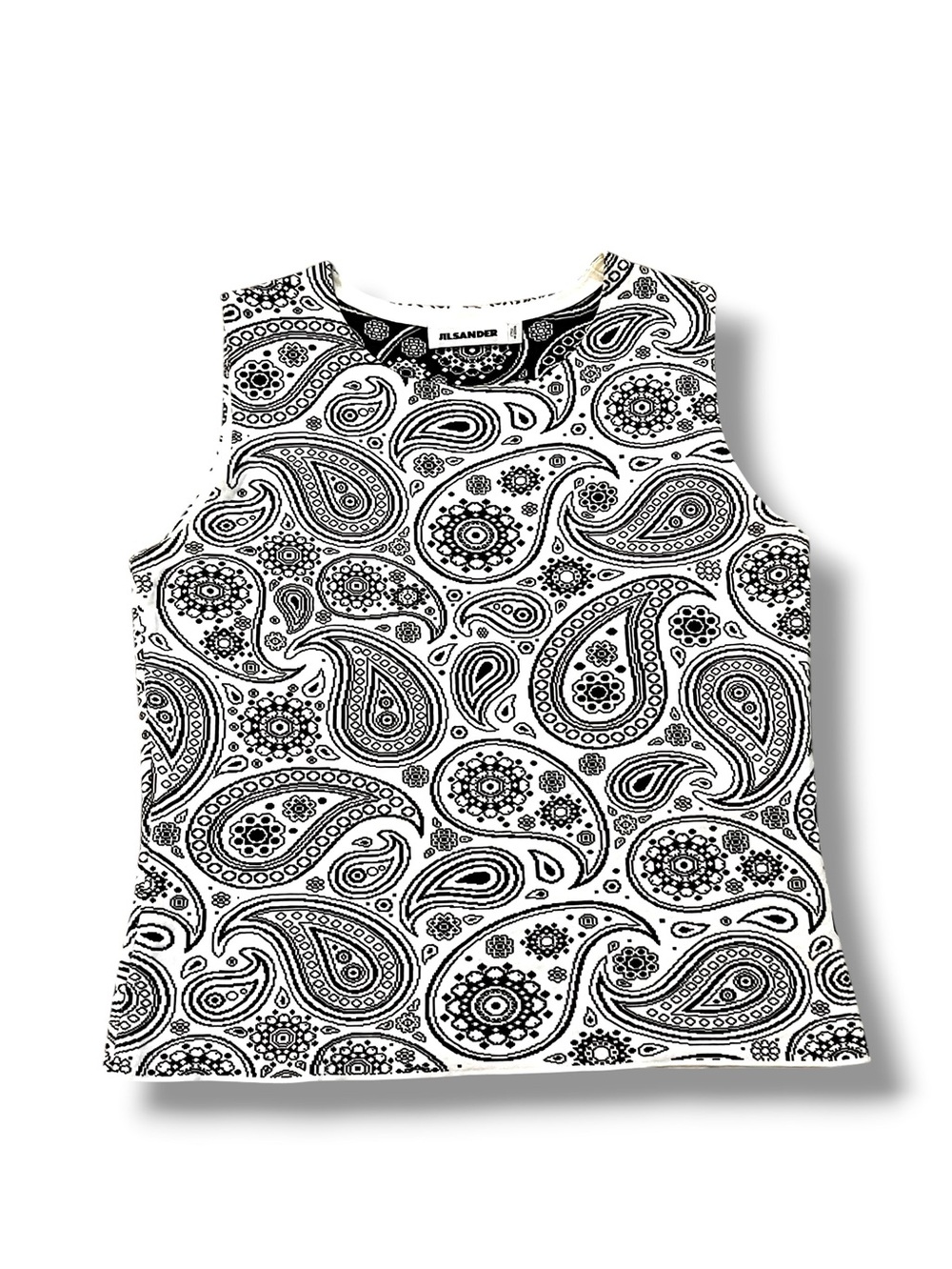 Jil Sander Knit Tank White Black Paisley Print Cotton Luxury Designer Minimalist